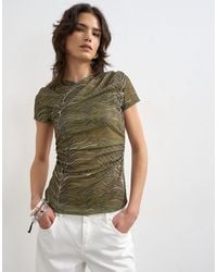 TOPSHOP - Mesh Ruched Wrap Short Sleeve Top - Lyst