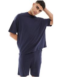 ASOS - Pyjama en jersey avec short et t-shirt oversize - bleu - Lyst