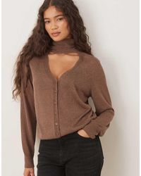 Mango - Fine Knit Cardigan With Neck Tie - Lyst
