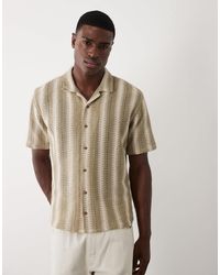 Threadbare - Chemise manches courtes en coton mélangé texturé à rayures - taupe et écru - Lyst