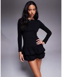 Fashionkilla - Cotton Long Sleeve Ruffle Hem Mini Dress - Lyst