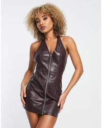 ASOS - Faux Leather Zip Front Halter Dress - Lyst