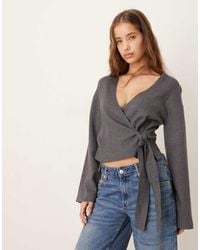 Gina Tricot - V Neck Knitted Wrap Cardigan With Wide Sleeves - Lyst