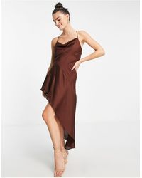 TOPSHOP - Asymmetric Chocolate Cowl Neck Mini Slip Dress - Lyst
