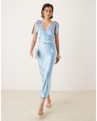 Pretty Lavish - Bow Shoulder Satin Midaxi Dress - Lyst