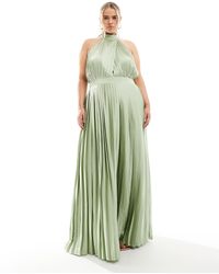 Tfnc Plus - Bridesmaid Satin Pleated Halter Neck Maxi Dress With Full Skirt - Lyst