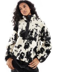 ONLY - – teddyfell-pullover mit kuhprint und knopfleiste - Lyst