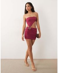 Oh Polly - Textured Jersey Asymmetric Cut Out Detail Mini Dress - Lyst