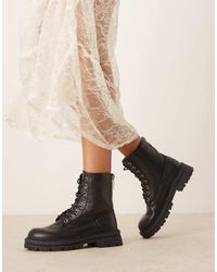 New Look - Botines Negros Con Cordones De - Lyst