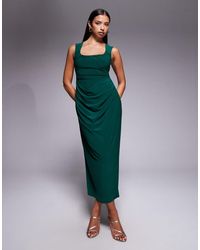 ASOS - Shaped Neckline Wide Strap With Draped Skirt Midi Dress - Lyst