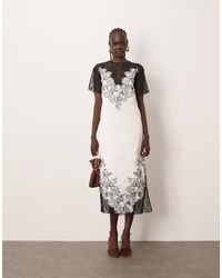 ARRANGE - – besticktes midi-säulenkleid aus satin - Lyst