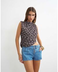 TOPSHOP - Denim Button Fly Knicker Shorts - Lyst