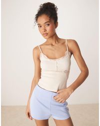 ASOS - Ribbed Cami Top With Lace And Button Detail - Lyst