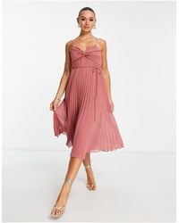 ASOS - Twist Front Pleated Cami Midi Dress With Belt - Lyst