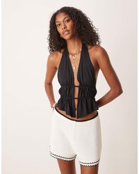 ASOS - Polyamide Ruched Waist Detail Halter Top - Lyst