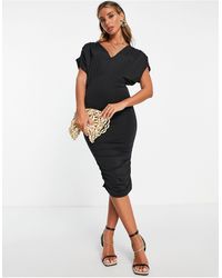 French Connection - Drop Shoulder Slinky Ruched Midi Dress - Lyst