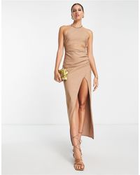 ASOS - Square Neck Structured Midi Dress With Drape Skirt - Lyst