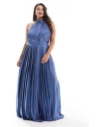 Tfnc Plus - Bridesmaid Satin Pleated Halterneck Maxi Dress With Full Skirt - Lyst