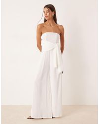NARRATED - Tie Front Bardot Jumpsuit - Lyst