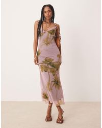 ASOS - Robe mi-longue en tulle avec bretelles à volants - imprimé fleurs vintage - Lyst