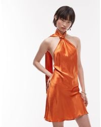 TOPSHOP - Tie Neck Halter Mini Dress Satin - Lyst