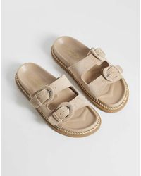 New Look - Faux Suede Double Strap Buckle Sandals - Lyst