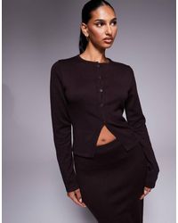 Kaiia - Exclusive Button Through Split Front Long Sleeve Cardigan Co-ord Chocolate - Lyst