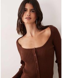 Miss Selfridge - Rib Knit Scoop Neck Button Through Top - Lyst
