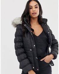 Lipsy Doudoune bordée de fausse fourrure - Noir