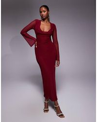 ASOS - Mesh Angel Sleeve Lace Up Back Long Sleeve Maxi Dress - Lyst