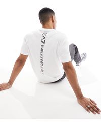 EA7 - Armani - - t-shirt bianca con logo piccolo e stampa sul retro - Lyst