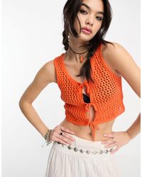 Reclaimed (vintage) - Knitted Open Stitch Crop Vest Top With Ties - Lyst