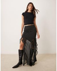 ASOS - Falda Larga Monocromática Con Estampado De Lunares Y Detalle De Volantes De Chifón De - Lyst