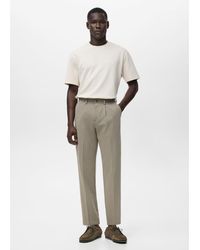 Mango - Pantalones De Sastre Marrón Grisáceo De Pernera Recta Con Pinzas Delanteras De - Lyst