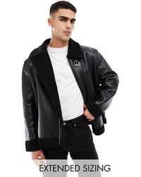 ASOS - Faux Leather Aviator Jacket With Borg Lining - Lyst