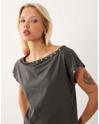 Motel - Damaria Off The Shoulder Stud Detail Top - Lyst
