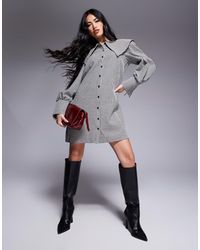 River Island - Geruite Mini-Overhemdjurk Met Kraag - Lyst