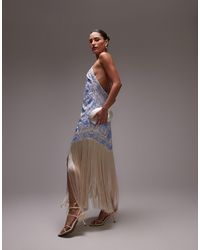 Mango - Embroidered Satin Scarf Dress With Fringe Hem - Lyst