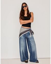 Bershka - High-waist Wide-leg Ripped Jeans - Lyst