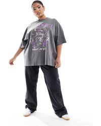 ASOS - Asos design curve - t-shirt coupe boyfriend à imprimé rock - délavé/violet - Lyst