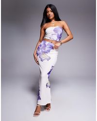 Kaiia - Exclusive Double Layered Slinky Mesh Floral Maxi Skirt Co-ord - Lyst