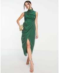 ASOS - Drape Midi Dress With Wrap Skirt - Lyst