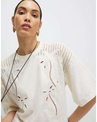 River Island - Short Sleeve Palm Broderie T-Shirt - Lyst