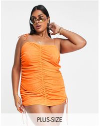 We Are We Wear - Plus Overlay Mesh Swimsuit With Ruching - Lyst