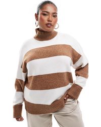 ASOS - Asos design curve – hochgeschlossener, gestreifter strickpullover mit umgeschlagenen bündchen - Lyst