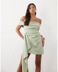 ASOS - Drape Bardot Mini Dress With Asymmetric Skirt - Lyst