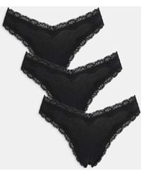 ASOS - Set Van 3 Hoogopgesneden Strings Van Katoen Met Kanten Randje En V-Voorkant - Lyst