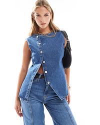 ASOS - Denim Long Line Asymmetric Waistcoat - Lyst