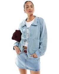 ONLY - Quilted Tie Front Shacket With Frill Collar Detail - Lyst