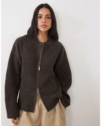 4th & Reckless - High Neck Double Zip Knitted Rib Jacket - Lyst